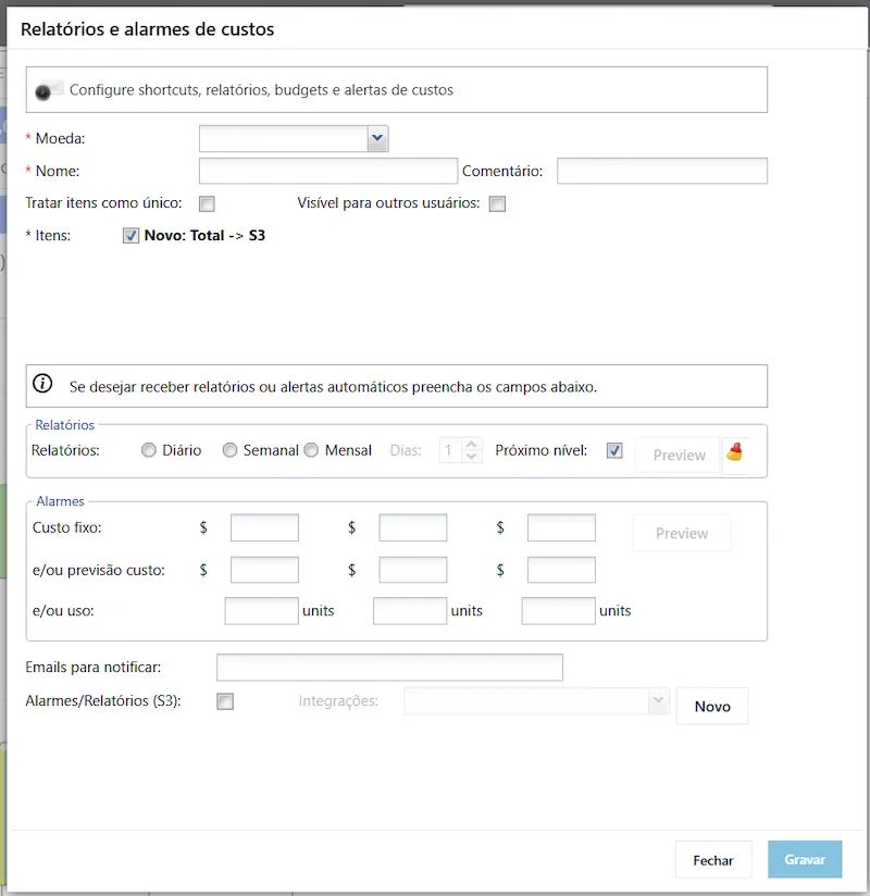 Configurando Relatórios de Custos e Alertas